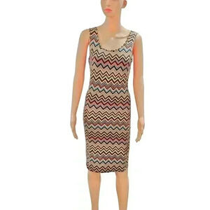 Zig-Zag Patterned Sleeveless Bodycon Dress